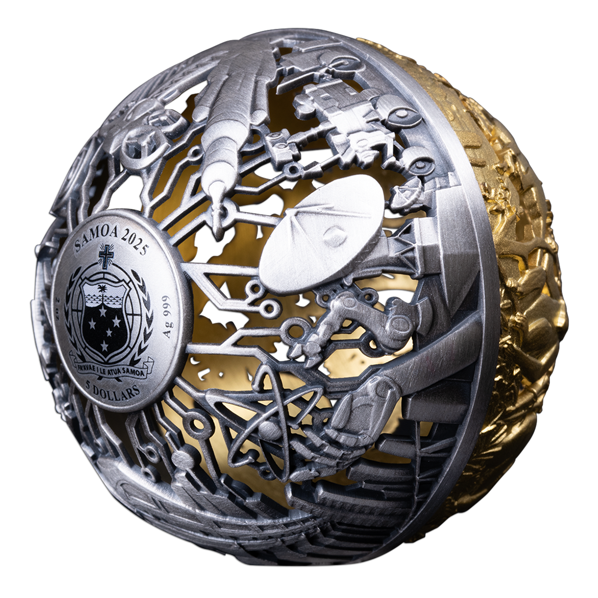 구형 필리그리 자연과 기술 – 2온스 순은 동전