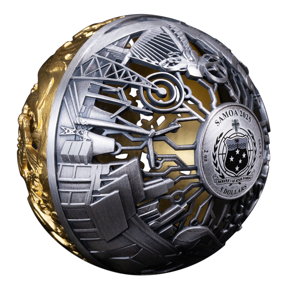 구형 필리그리 자연과 기술 – 2온스 순은 동전