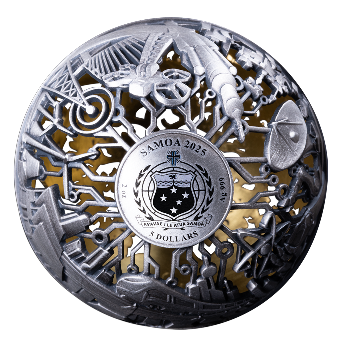 구형 필리그리 자연과 기술 – 2온스 순은 동전