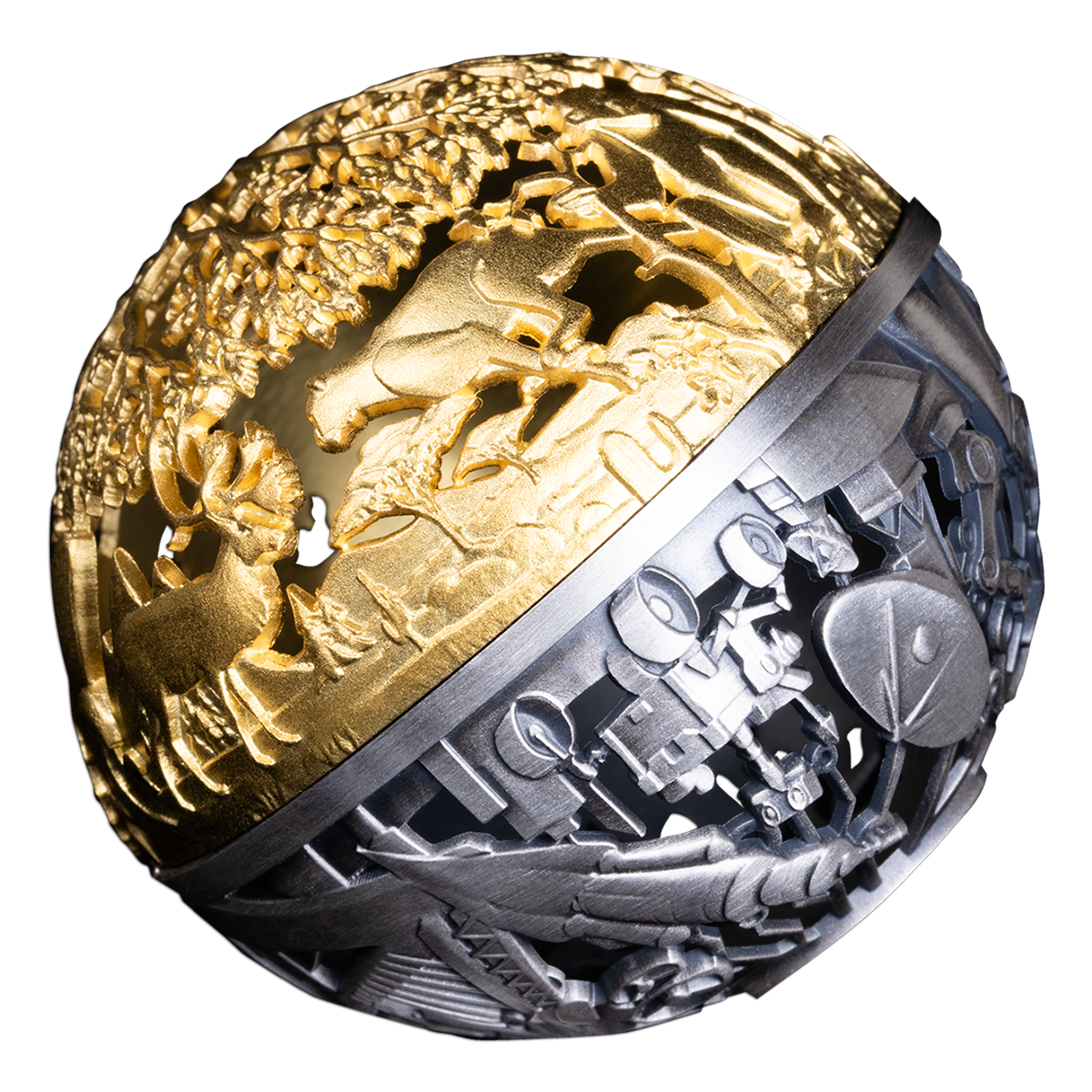 구형 필리그리 자연과 기술 – 2온스 순은 동전