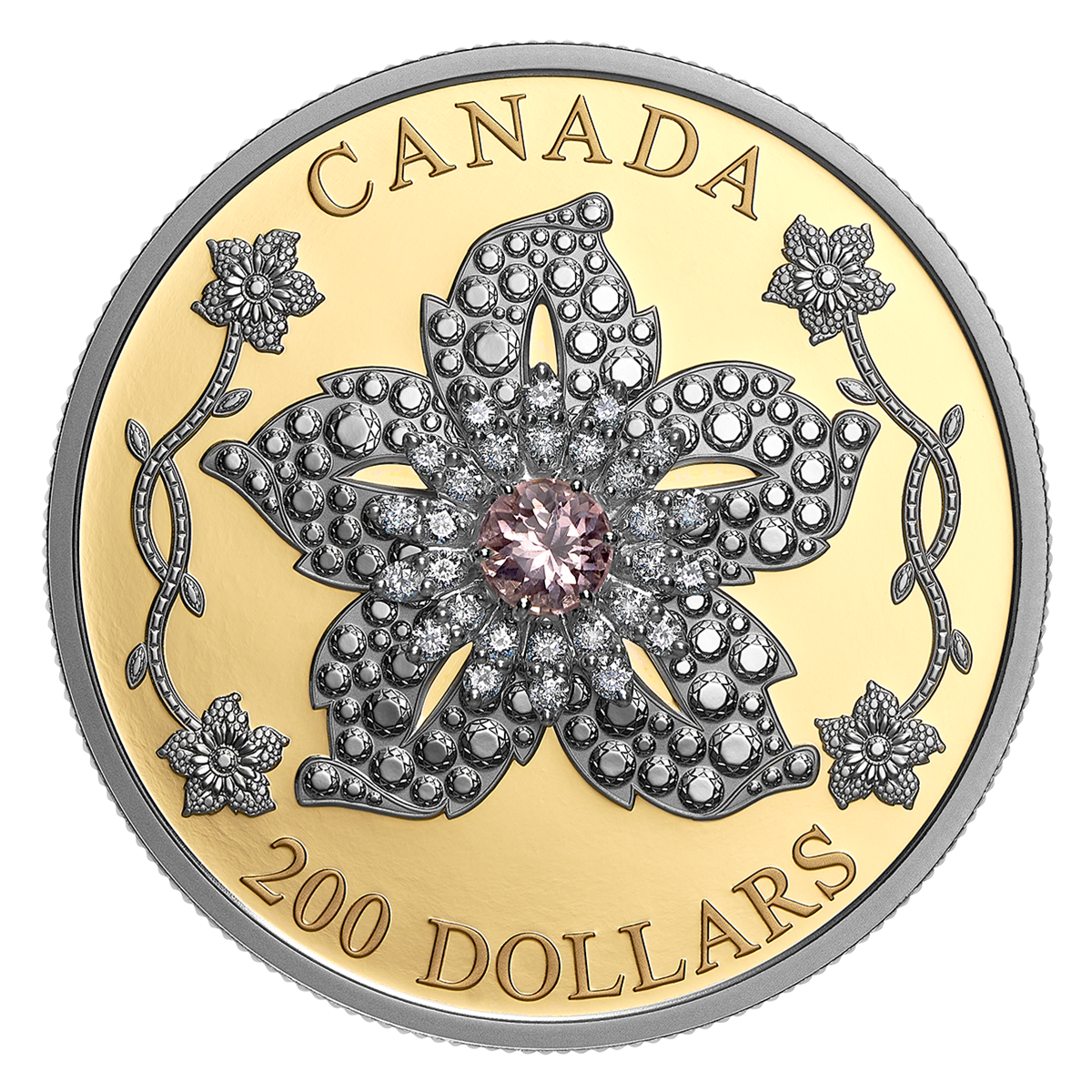 크라운 주얼 시리즈: 윌리엄슨 다이아몬드 브로치 – 핑크 투어말린과 다이아몬드가 장식된 순금 동전