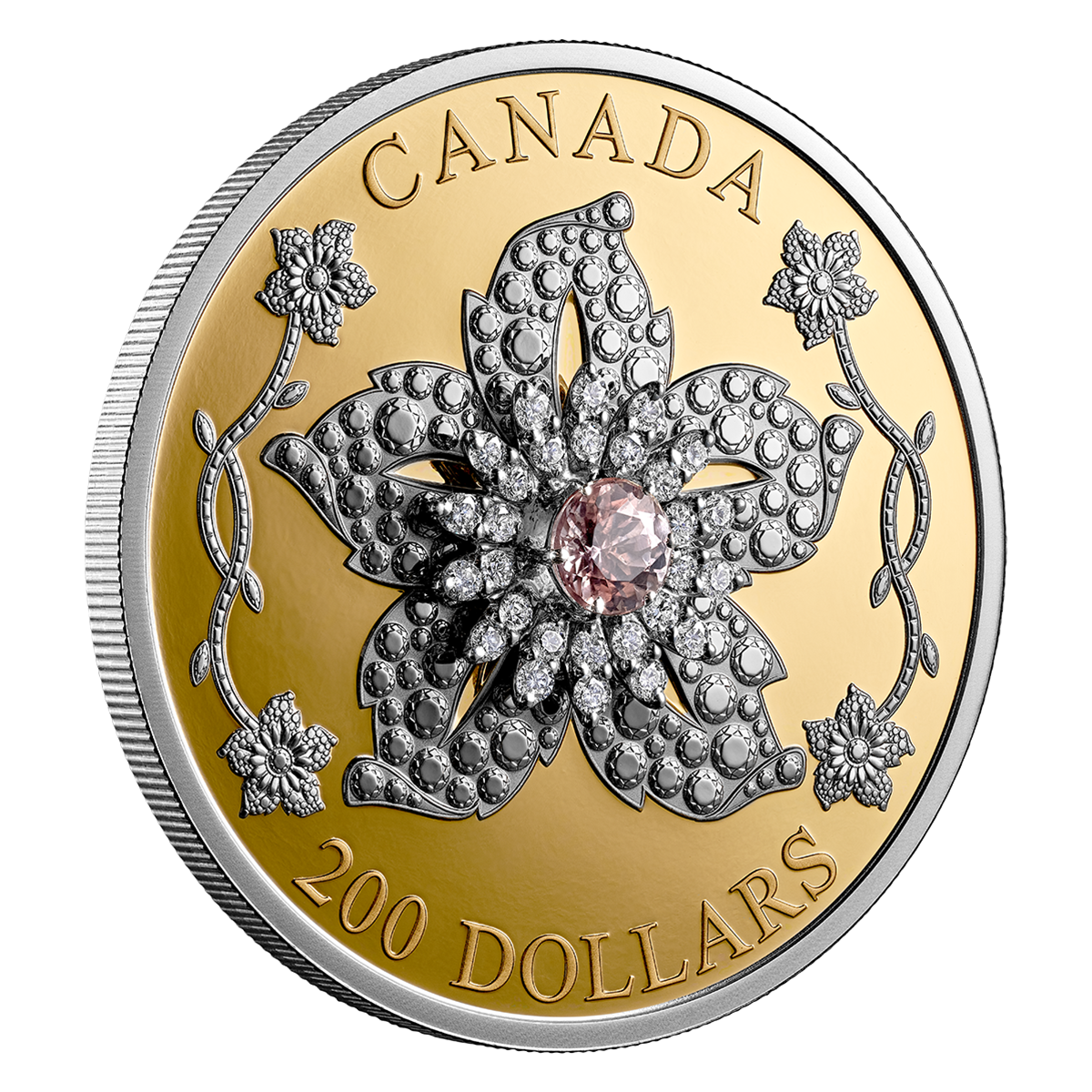 크라운 주얼 시리즈: 윌리엄슨 다이아몬드 브로치 – 핑크 투어말린과 다이아몬드가 장식된 순금 동전