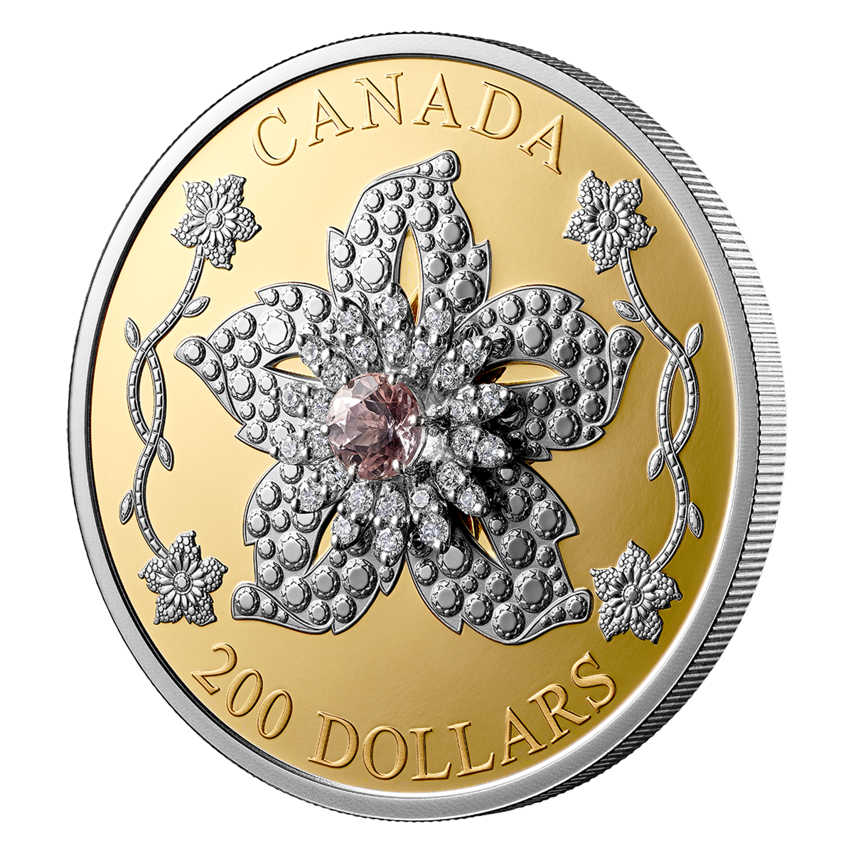 크라운 주얼 시리즈: 윌리엄슨 다이아몬드 브로치 – 핑크 투어말린과 다이아몬드가 장식된 순금 동전