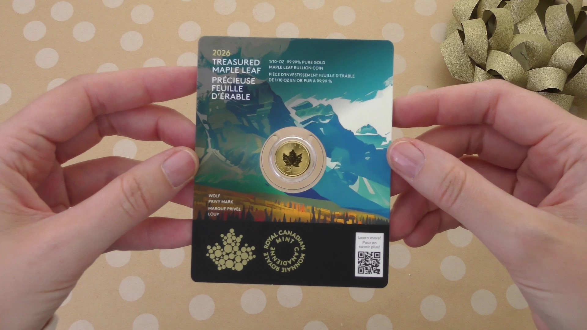 2026년 소중한 금 메이플 리프: 늑대 프라이비 마크 - 1/10온스 99.99% 순금 동전 (프리미엄 불리언)