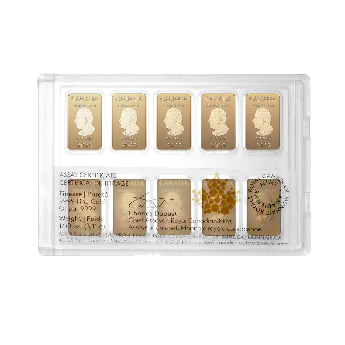 글로벌 트레이드 바 - 2025년 1온스 (10×1/10온스) 순금 (불리언)