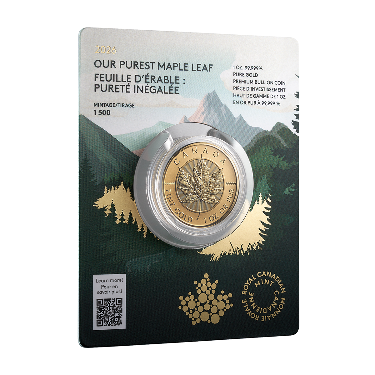 2026 순수한 메이플 리프 – 1온스 99.999% 순금 주화 (프리미엄 불리언)