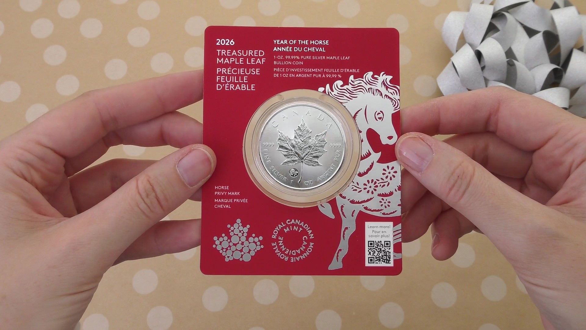 2026년 소중한 실버 메이플 리프: 말의 해 프라이비 마크 - 1온스 99.99% 순은 동전 (프리미엄 불리언)