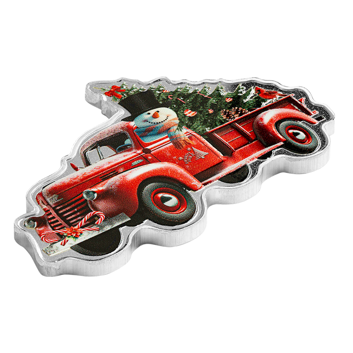 휴일 눈사람과 작은 빨간 트럭 - 순은 동전