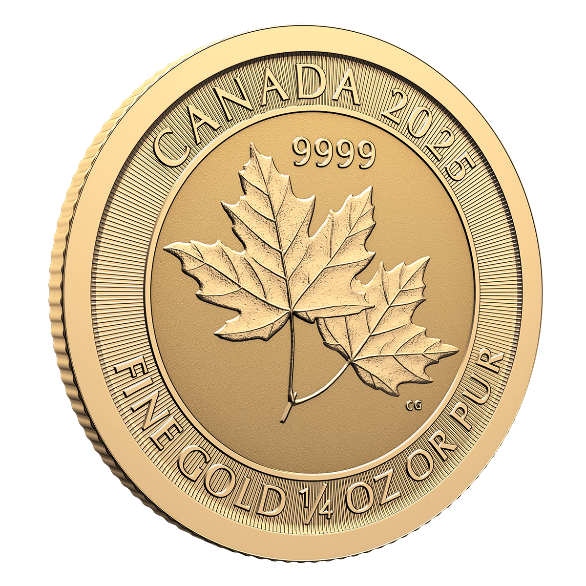 트윈 메이플스 - 2025년 1/4온스 99.99% 순금 주화 (불리언)